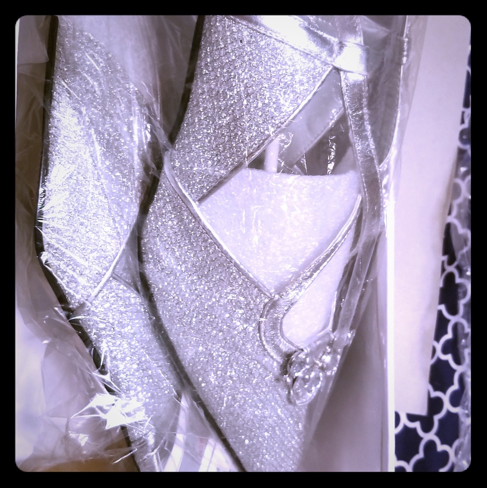 Slingback silver slippers